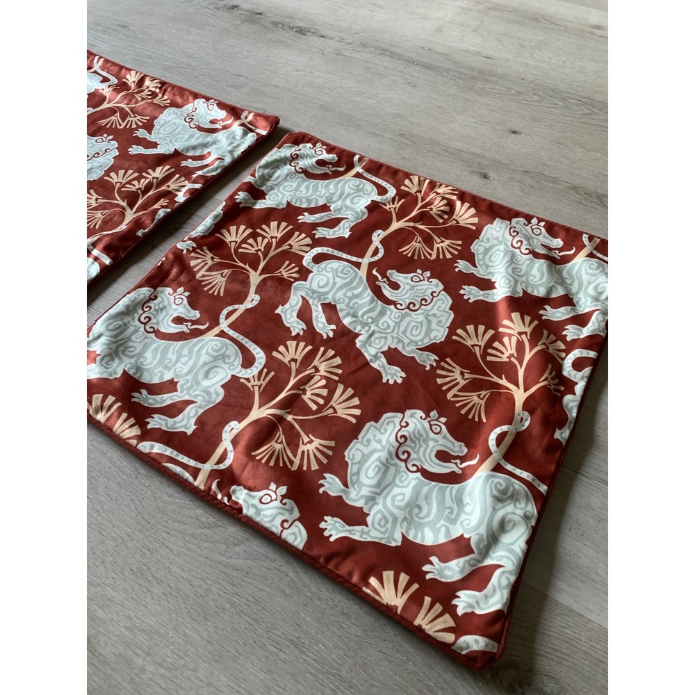 Patdrea Set of 2 Mythical Lion Foo Dog Pillow Covers 18x18 Burnt Orange